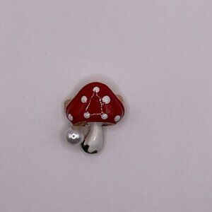Mushroom Shaped Enamel Pin With Pearl Accent Brooch